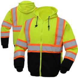 6 Pieces Big Mens Hoodie Hivis Visibility Safety Hooded Zip Sweatshirt Neon - Safety Items