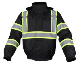 6 Pieces Big Mens Highviz Class 3 Heavy Weight Padded MultI-Pocket Hooded Jacket Black - Safety Items