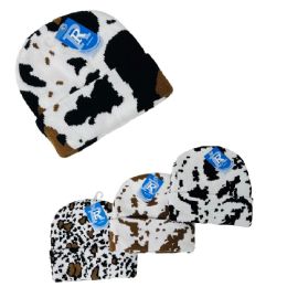 24 pieces of CoW-Print Knitted Cuffed Hat [child Size]