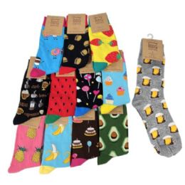 24 pieces 1pr Fun Print Crew Socks 10-13 [food] *unisex - Mens Tube Sock