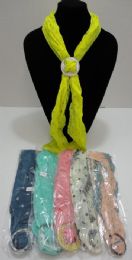 24 pieces Fashion Scarf With Slide Buckle [polka Dots & Paisley] - Womens Fashion Scarves