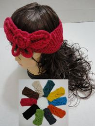 24 pieces Hand Knitted Ear Band [solid Color Loop W Bow] - Ear Warmers
