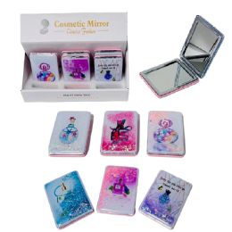 24 Wholesale Folding Compact Mirror [shaking Glitter Perfume Bottle]3.25"x2.5"