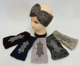 24 pieces Hand Knitted Ear Band [variegated Loop With Beaded Applique] - Ear Warmers
