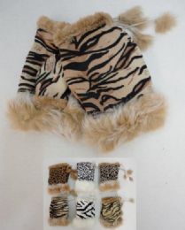 24 pieces Ladies Suede With Fur Fingerless Gloves [animal Print] - Fuzzy Gloves