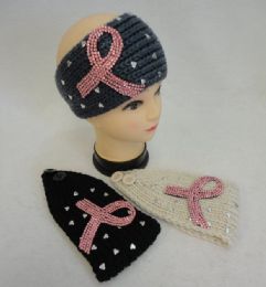 24 of Hand Knitted Ear Band [pink Rhinestone Ribbon W Heart Studs]