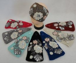 24 pieces Wide Hand Knitted Ear Band W Multifloral Applique [gems] - Ear Warmers