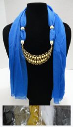 24 pieces Scarf NecklacE-Crescent Moon W/ Gold Scrollwork 70" - Womens Fashion Scarves