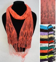 24 pieces Sheer Scarf With FringE--Stripes/floral/sparkle - Womens Fashion Scarves