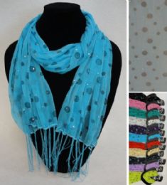24 pieces Sheer Scarf With FringE--Polka Dots/sparkle - Womens Fashion Scarves
