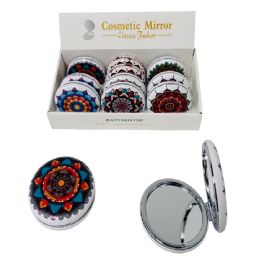 24 Wholesale Folding Round Compact Mirror [mandala] 7cm