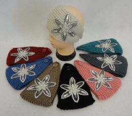 24 pieces Wide Hand Knitted Ear Band [star Flower Applique W Gems] - Ear Warmers