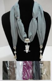 24 pieces Scarf Necklace With End CharmS-Owl 70" - Womens Fashion Scarves