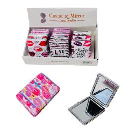 24 Wholesale Folding Compact Mirror [love & Kisses] 3.25"x2.5"