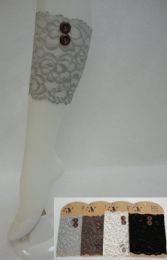 24 pieces Lace Boot Cuffs With 2 Button [floral] - Arm & Leg Warmers