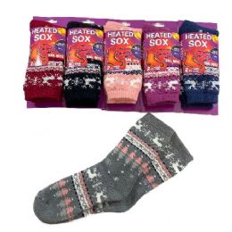24 pieces 1pr Ladies Super Warm Thermal Crew Socks 9-11 Reindeer - Womens Fuzzy Socks