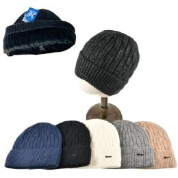 Knitted Super Soft PlusH-Lined Cuffed Hat Basketweave Sport