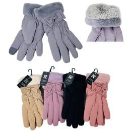 Ladies PlusH-Lined Touch Screen Fashion Gloves Bow Accent