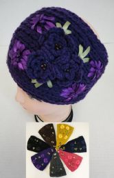 24 pieces Wide Hand Knitted Ear Band [3 Flowers] - Ear Warmers