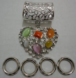 24 pieces Scarf Charm: Colored Stone & Rhinestone Heart - Womens Fashion Scarves