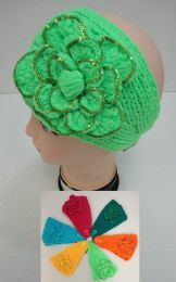 24 pieces Wider Hand Knitted Ear BanD--Flower With Sequins - Ear Warmers