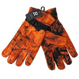24 pieces Men's PlusH-Lined Orange Camo Fleece Gloves - Ski Gloves