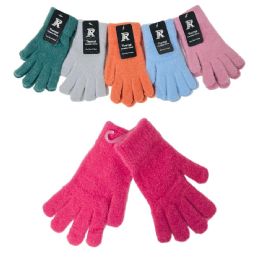 24 pieces Youth Size Medium: Brushed Faux Cashmere Gloves [girls] - Fuzzy Gloves