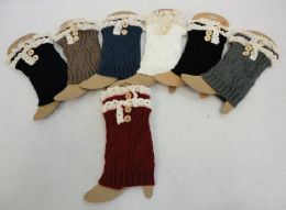 24 pieces Knitted Boot Cuffs With Antique Lace [2 Buttons] - Arm & Leg Warmers