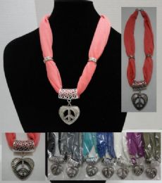 24 pieces Short Scarf NecklacE-Peace Sign Heart 30" - Womens Fashion Scarves