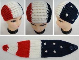 24 pieces Hand Knitted Ear Band [red/white/blue With Stars] - Ear Warmers