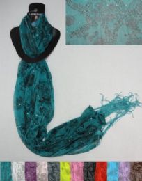 24 pieces Sheer Scarf With FringE--Lg Roses/leopard/sparkle - Womens Fashion Scarves
