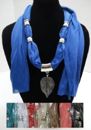 24 pieces Scarf NecklacE-Filigree Leaf 68" - Womens Fashion Scarves