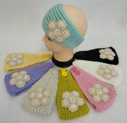 24 pieces Hand Knitted Ear Band W Applique [flower/pearl/diamond] - Ear Warmers