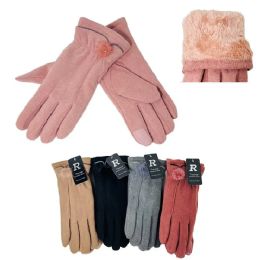 Ladies PlusH-Lined Touch Screen Fleece Gloves Pompoms