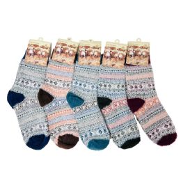 24 pieces 1pr Ladies Lamb's Wool Socks [retro Tribal Design] 9-11 - Womens Fuzzy Socks