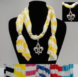 24 pieces Scarf NecklacE-Striped Scarf & Fleur De LiS-64" - Womens Fashion Scarves
