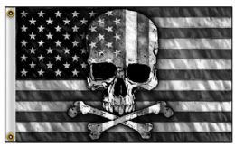 24 pieces 3'x5' American Flag With Skull [black & White] - Signs & Flags