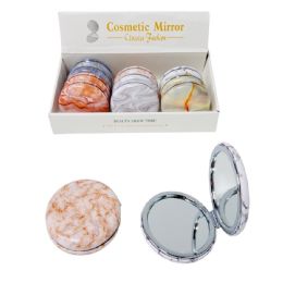 24 Wholesale Folding Round Compact Mirror [marble] 7cm