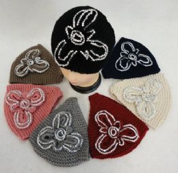 24 pieces Wide Hand Knitted Ear Band [rhinestone Flower] - Ear Warmers