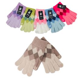 24 pieces Ladies Brushed Faux Cashmere Touchscreen Gloves [argyle] - Fuzzy Gloves