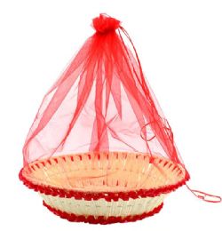 36 pieces Valentine Bakset Round Red Only With Mesh 9" X  12" X 3.2" - Valentine Decorations