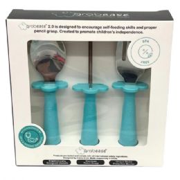 24 pieces Grabease 3 Piece Toddler Utensils In Teal - Baby Utensils