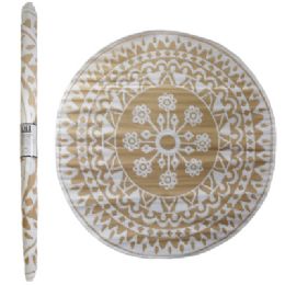 6 pieces Outdoor Rug 5ft Round Floral Taupe Woven Polypropylene Reversible - Mats