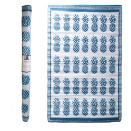 6 pieces Outdoor Rug 4x6 Pineapple Motif Blue Woven Polypropylene Reversible - Mats