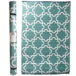 Outdoor Rug 4x6 Aqua Lattice Woven Polypropylene Reversible - Mats