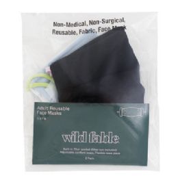 48 pieces Women Adjustable Fabric Face Mask 2pk Black/lt Blue - PPE Mask