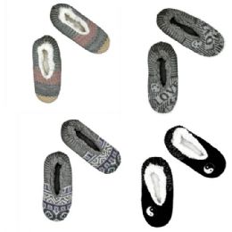 12 pieces One Size Women's Fuzzy Flexible Knit Slippers In Assorted Prints - Women's Slippers