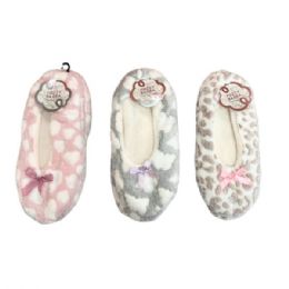 12 pieces One Size Women's Fuzzy Slippers In Assorted Embosed Patterns - Women's Slippers