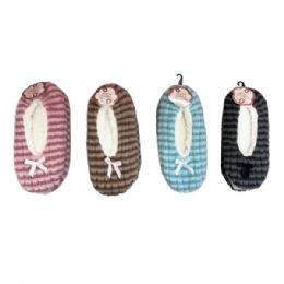 12 pieces One Size Women's Fuzzy Poodle Striped Fur Slippers In Assorted Colors - Women's Slippers