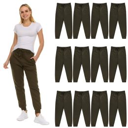 Womens Fleece Lined Jogger With Pocket In Olive Green Size Small